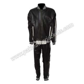 Black Leather White Stripe Winter Tracksuit