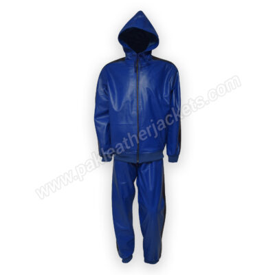 Royal Blue Leather Hoodie Style Tracksuit