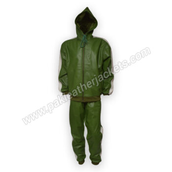 Sports Hoodie Style Green Leather Tracksuit