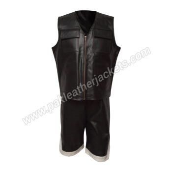 Black Leather Brooklyn Vest With Shorts