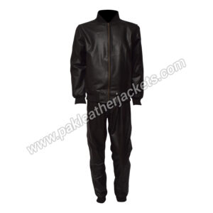 Black Leather Fashion Style Tracksuit