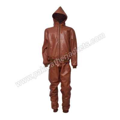 Sports Brown Leather Jogging Tracksuit