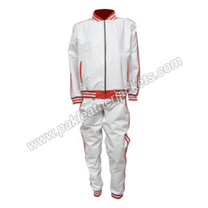 White Leather Red Stripe Streetwear Tracksuit