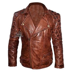 Distressed Asymmetrical Quilted Biker Leather Jacket