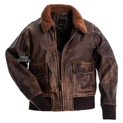Men's Distressed Leather Aviator Flight Jacket