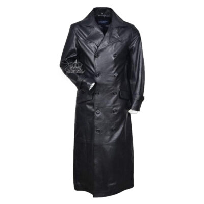 German WWII Black Leather Trench Coat