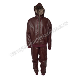 Maroon Leather Hoodie Style Tracksuit