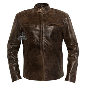 Brown Cowhide Leather Racer Jacket