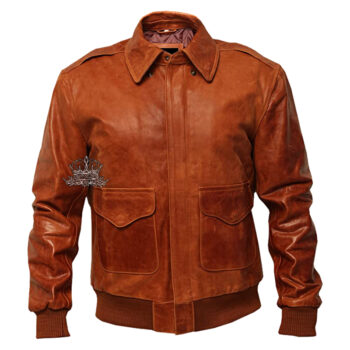 Tan Leather Bomber Aviator Flight Jacket