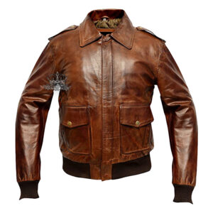 Brown Cowhide Leather Bomber Flight Jacket