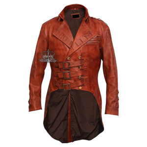 Brown Cowhide Leather Steampunk Military Tailcoat