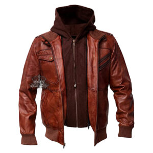 Brown Hoodie Leather Jacket