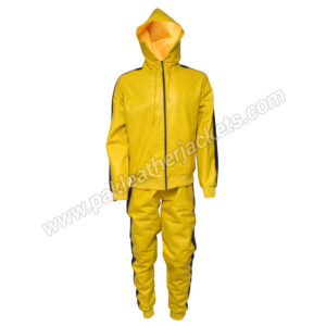 Sports Yellow Leather Black Stripe Tracksuit