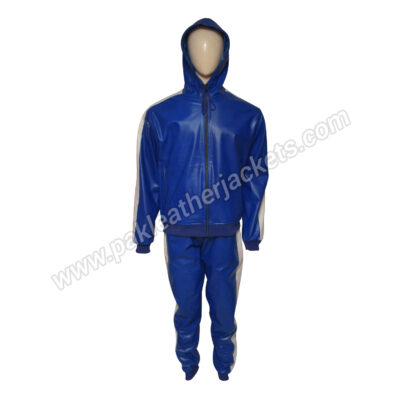Sports Mate Blue Leather White Stripe Tracksuit