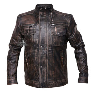 Distressed Goatskin Vintage Biker Leather Jacket