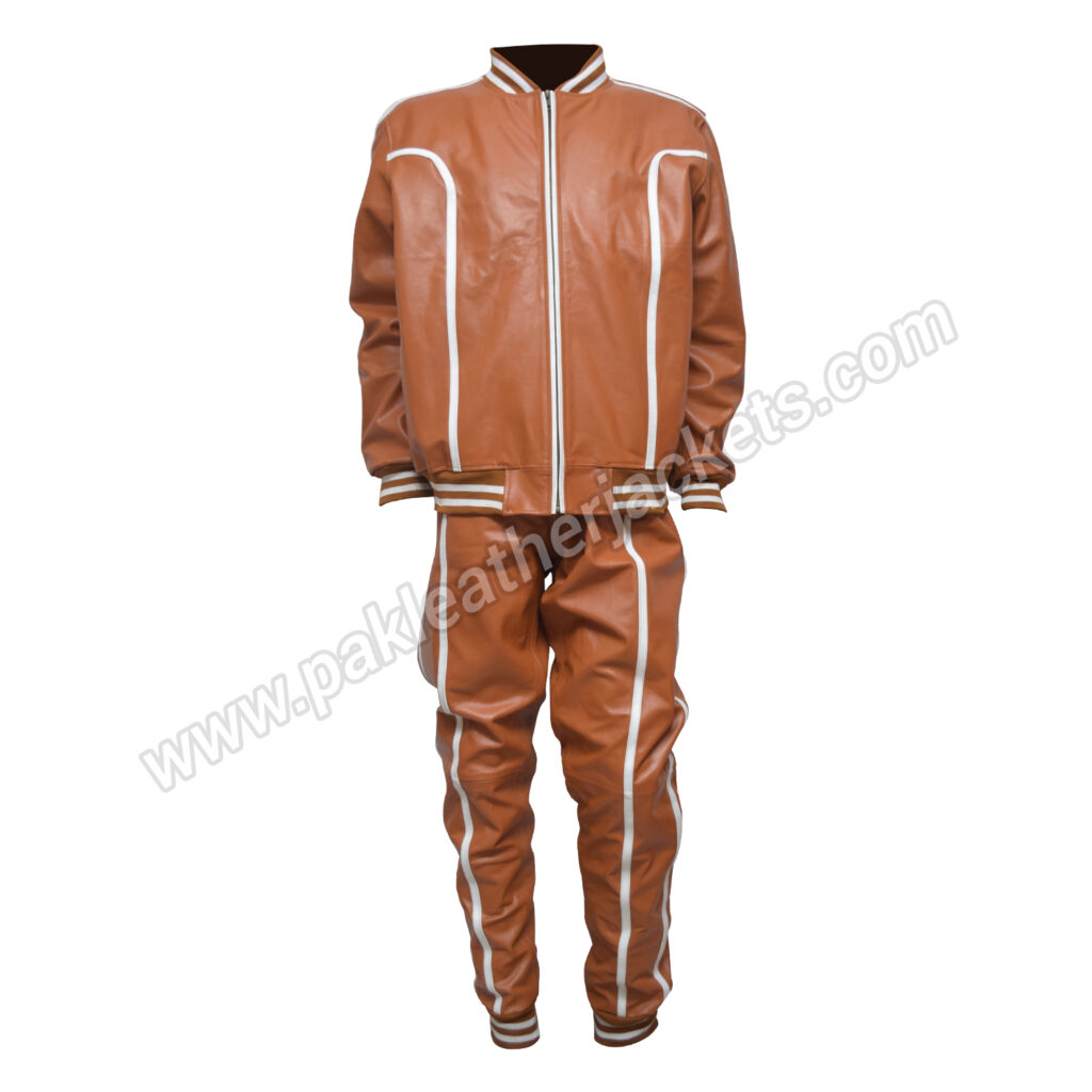 Tan Orange Leather White Stripe Tracksuit