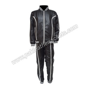 Black Leather White Stripe Jogging Tracksuit