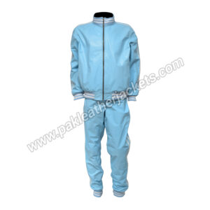 Sky Blue Leather White Stripe Jogging Tracksuit