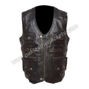 Men’s Black Multi-Pocket Leather Utility Vest
