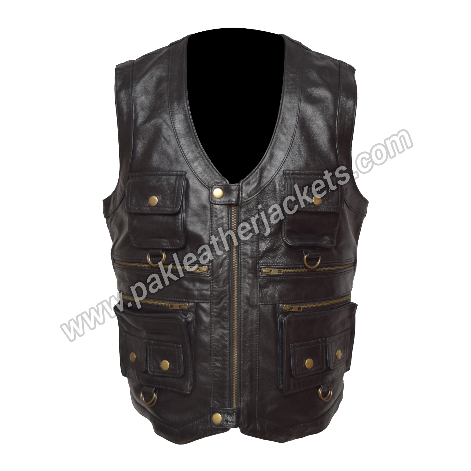 Men’s Black Multi-Pocket Leather Utility Vest