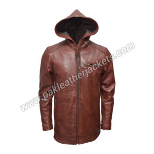 Men’s Brown Hooded Handmade Real Leather Jacket