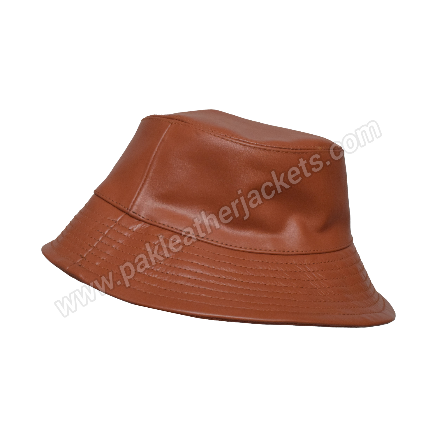 Brown Faux Hand Made Leather Bucket Hat