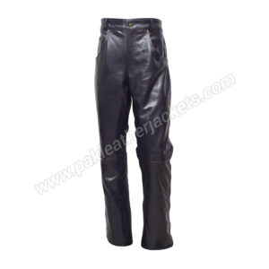 Handmade Sheep Leather Pants Straight-Leg Biker Style - Navy Blue