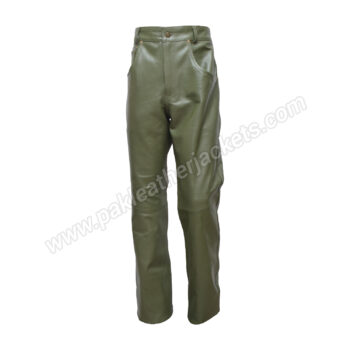Handmade Sheep Leather Pants Olive Green