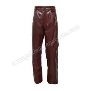 Handmade Sheep Leather Pants Straight-Leg Biker Style - Brown
