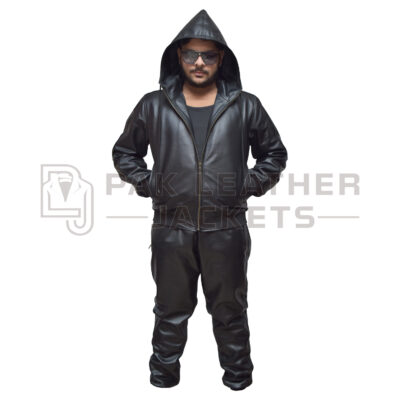Handmade Full Black Real Leather Tracksuit