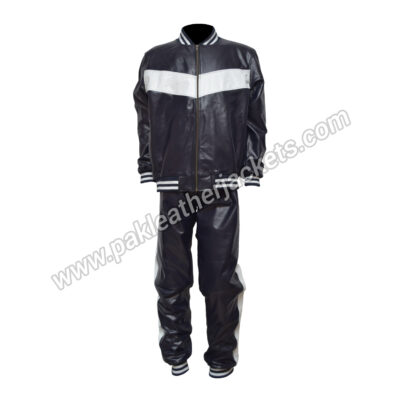 Handmade Real Leather Navy Blue Tracksuit