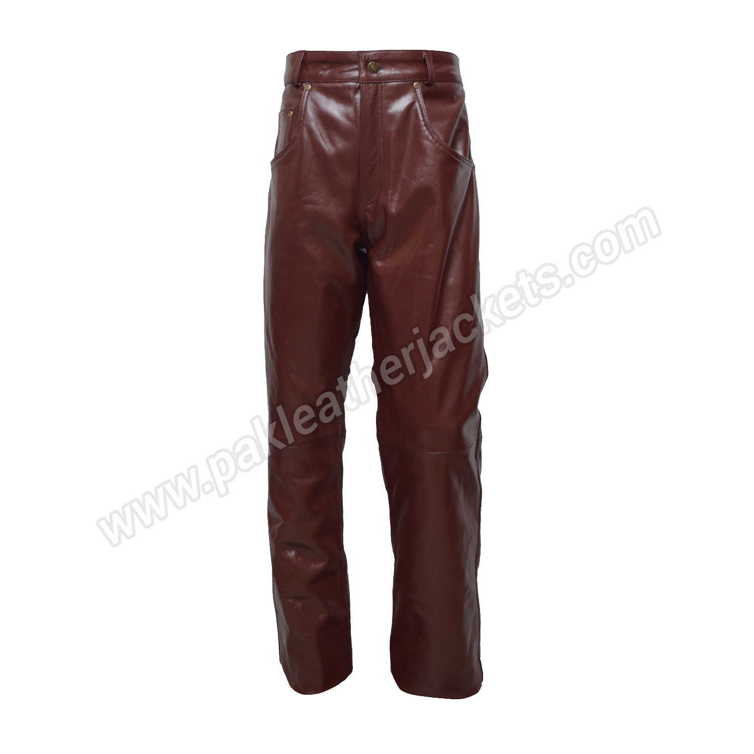 Handmade Sheep Leather Pants Straight-Leg Biker Style - Brown