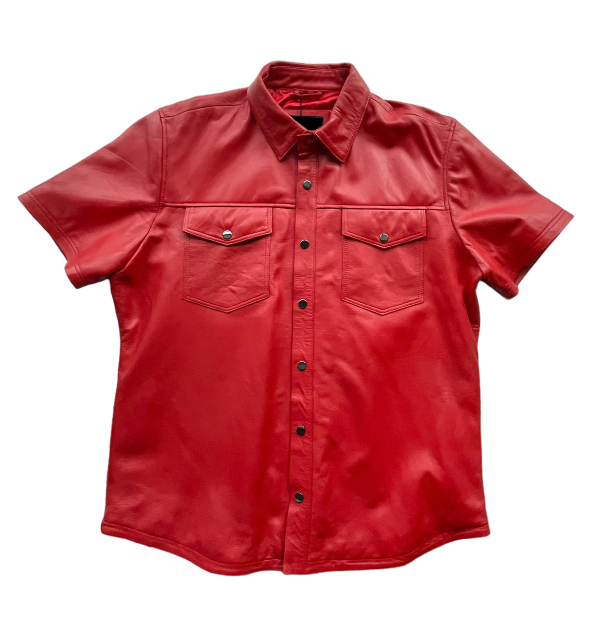 Handmade Red Leather Short Sleeve Shirt