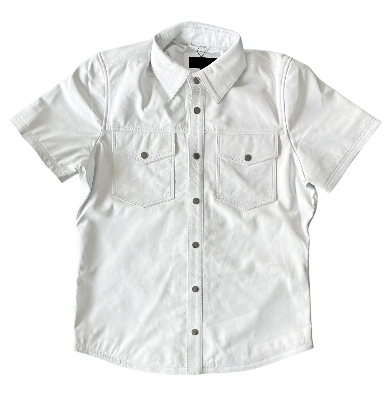 Handmade White Leather Short Sleeve Shirt