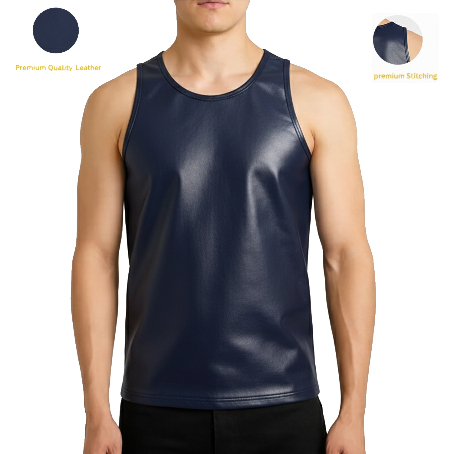 Blue Leather Tank Top Vest