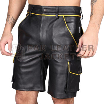 Premium Black Leather Cargo Shorts