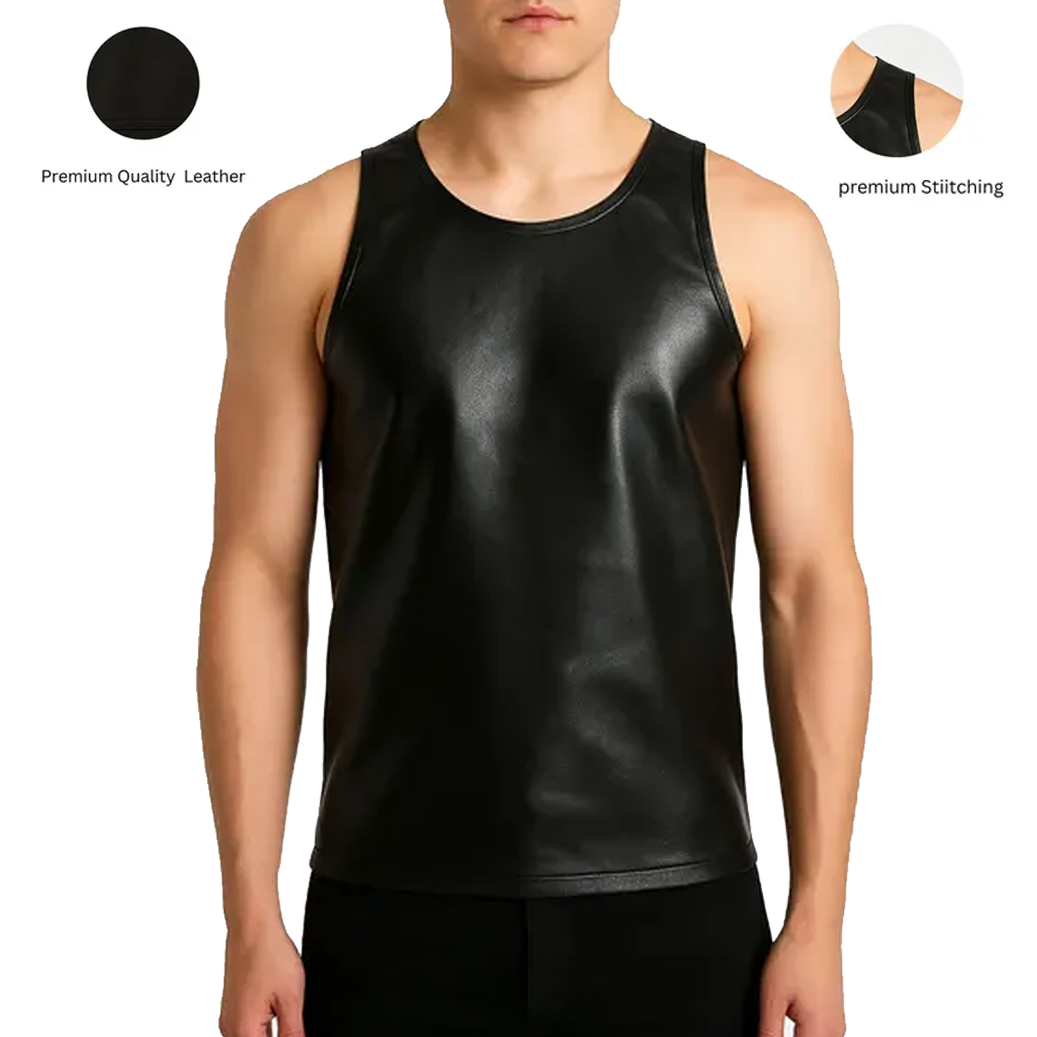 Black Leather Tank Top Vest