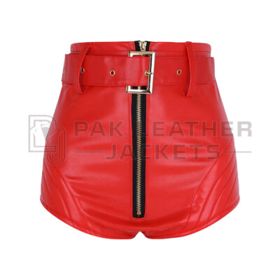 Women’s Red Leather Shorts