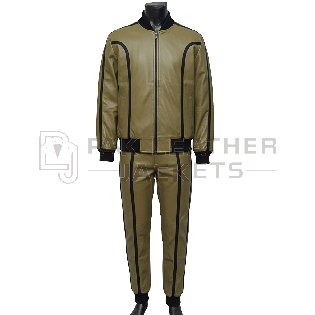 Tan Olive Leather Tracksuit Tan Olive Leather Tracksuit