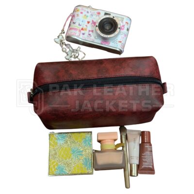 Handmade Maroon Textured Leather Organizer Bag